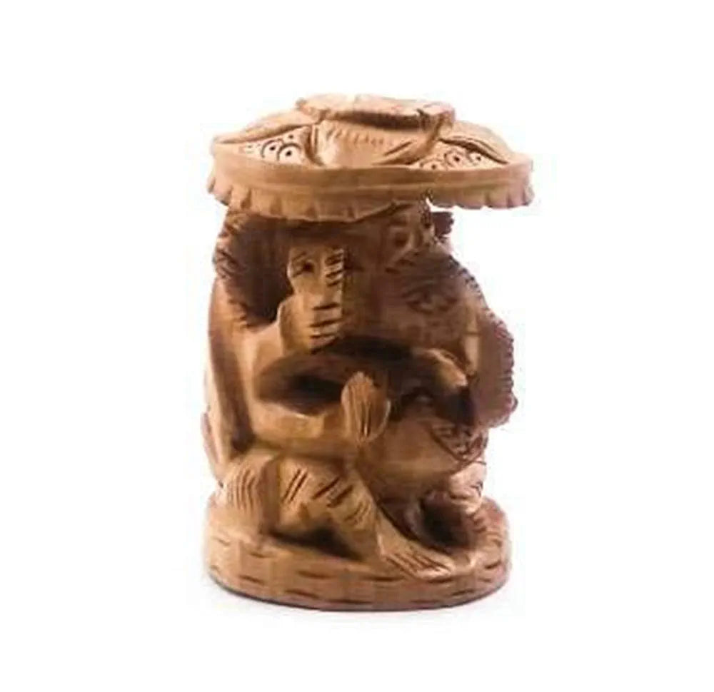 Shri Handicrafts 2" Hand Carved Lord Ganesha with Umbrella Wooden Idol