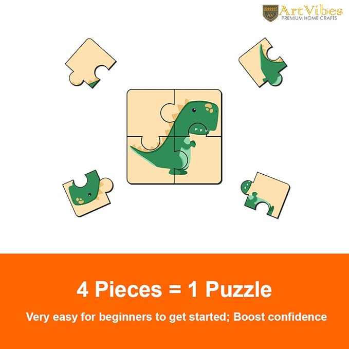 Artvibes Dinosaurs Wooden Jigsaw Puzzle Games for Children & Kids Age 2-5 | Toddler's Wooden 4 Pieces Puzzle | Set of 6