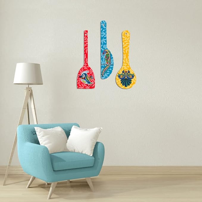 Artvibes Birds Wooden Wall Hanger for Home | Set of 3
