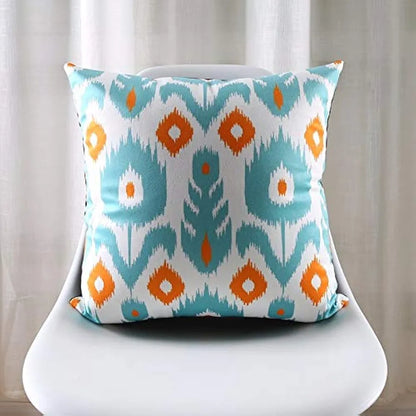 Aerohaven Ikat Style Cushion Covers Teal & Orange Abstract Prints Cotton Decorative Throw Pillows for Sofa & Home