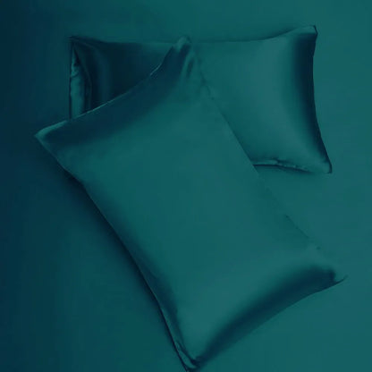 Cloth Fusion Satin Pillow Cover Set of 2 Pillow case with 3 Satin Soft Scrunchies Peacock Green