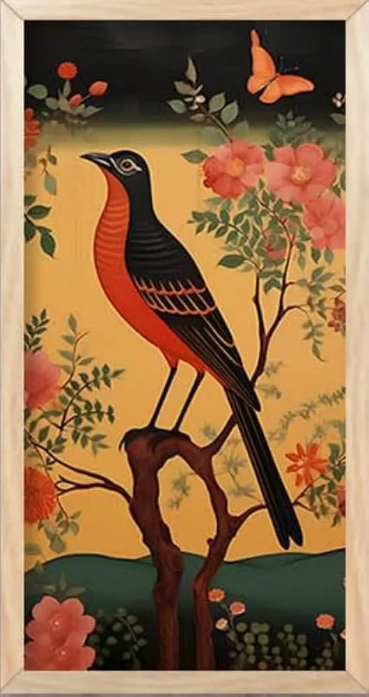 TREXEE DIY Paint by Numbers Kit for Adults Kids Beginner, DIY Oil Painting of Bird Myna Acrylic Paint by Number Kits Oil Madhubani Painting DIY PNB Painting 