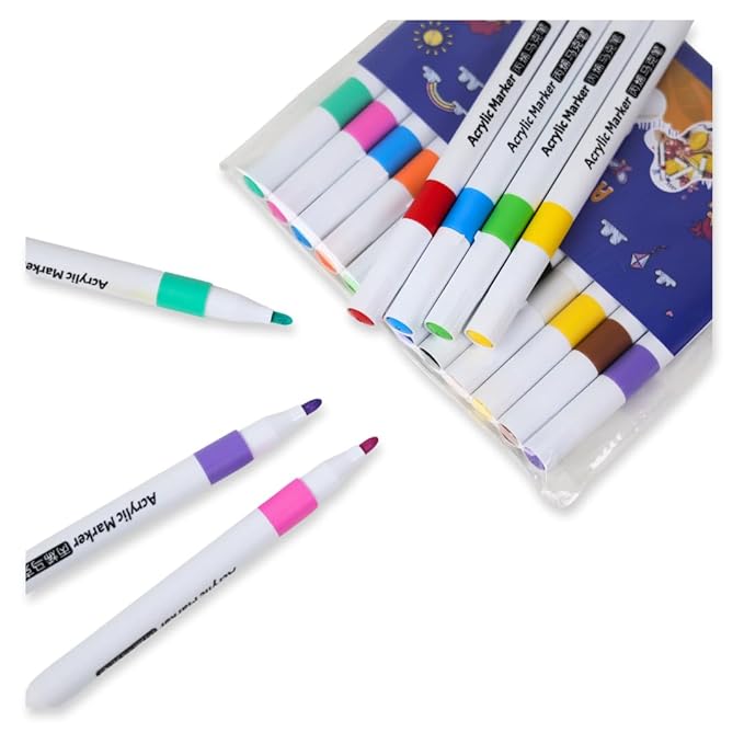 Hobby India Colourful Waterproof Acrylic Pen 12 Shades | Paint Pen Marker Set Fine Dry Tip Acrylic Markers for Art | Drawing | Colouring