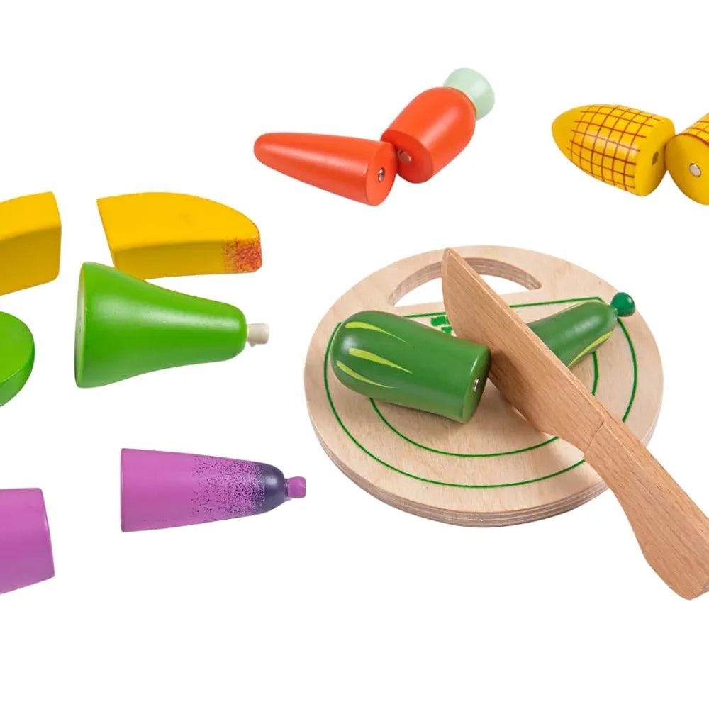 NESTA TOYS - Wooden Vegetable and Fruit Toy Set | Pretend Play Food | Kitchen Set Toy 
