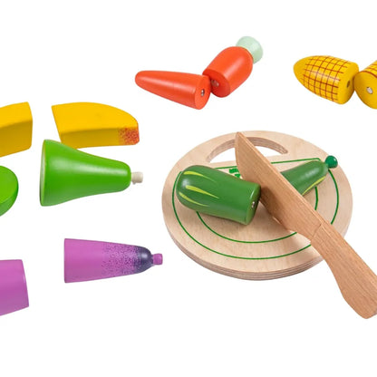 NESTA TOYS - Wooden Vegetable and Fruit Toy Set | Pretend Play Food | Kitchen Set Toy 
