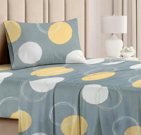 BSB HOME Premium Forever Modern Style Glace Cotton Floral Pattern 1 Single Size Bed bedsheet and 1 Pillow Cover Grey White & Yellow