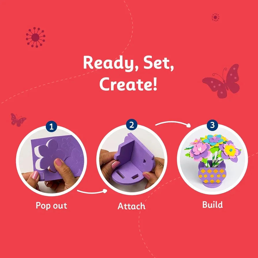 Fevicreate Build-n-Create Foam-Tastic Flower Bouquet Kit | Flower Making | Foam Craft | Develop Fine Motor Skills | Travel Friendly | Screen-Free Play | Gifting | Ages 5 +