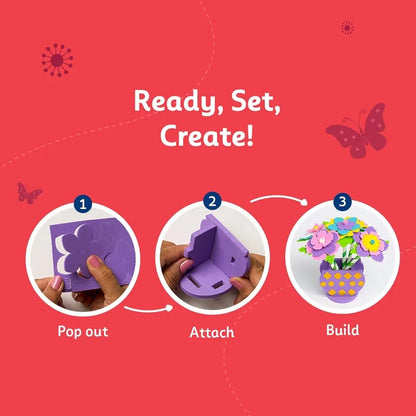 Fevicreate Build-n-Create Foam-Tastic Flower Bouquet Kit | Flower Making | Foam Craft | Develop Fine Motor Skills | Travel Friendly | Screen-Free Play | Gifting | Ages 5 +