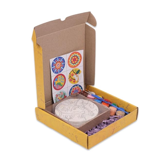 Hobby India Mandala Coaster Diy Painting Kit | Arts & Crafts Set for Kids & Adults (Ages 5+) | Includes Acrylic Paints & Brush