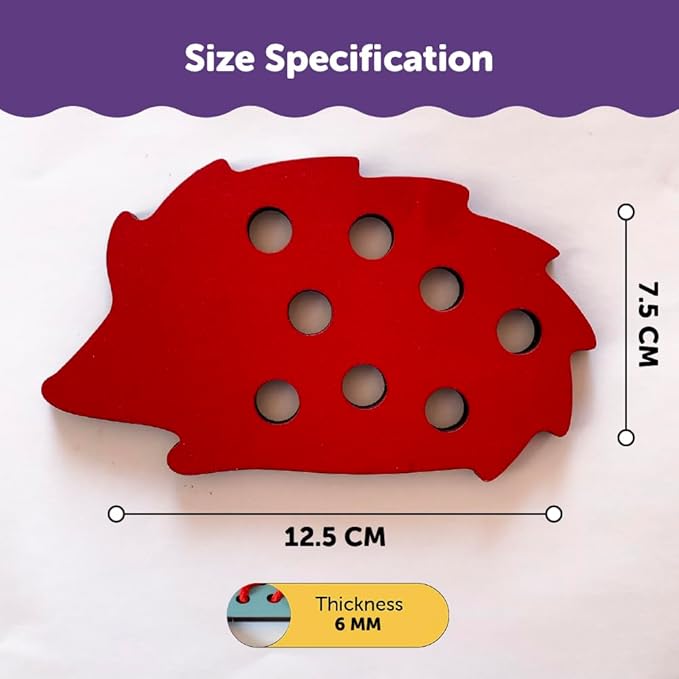 Mini Leaves Lacing Activity for Kids | Wooden Lacing Toys for Toddlers | Preschooler Educational fine Motor Skill Toys | Hedgehog