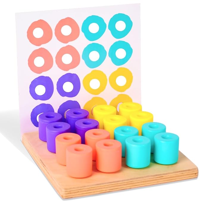 Curious Cub Montessori Stacking and Colour Matching Peg Board | Hand-eye Coordination & Brain Development