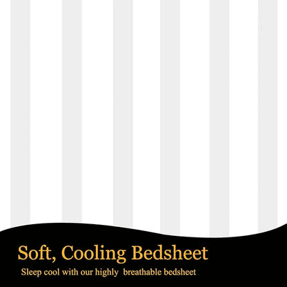 Fresh From Loom 300 TC Soft Skin Safe Breathable Queen Size Flat Striped Bedsheets Double Bedsheet Set with 2 Pillow Covers White