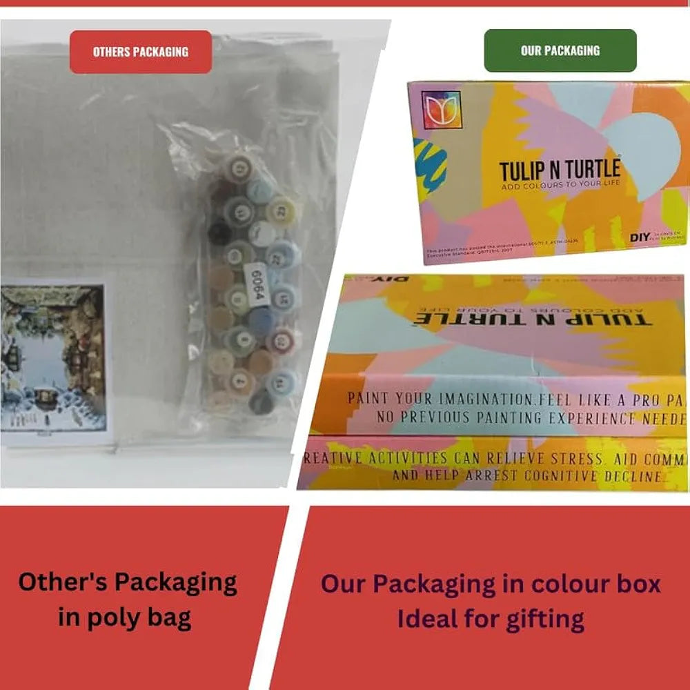 TULIP N TURTLE Puss On Books Diy Acrylic Paint By Number Kit For Kids Beginner Number Painting Kit Diy Canvas Painting By Number Wall Decoration Diy Painting Kit ,Multi-Coloured