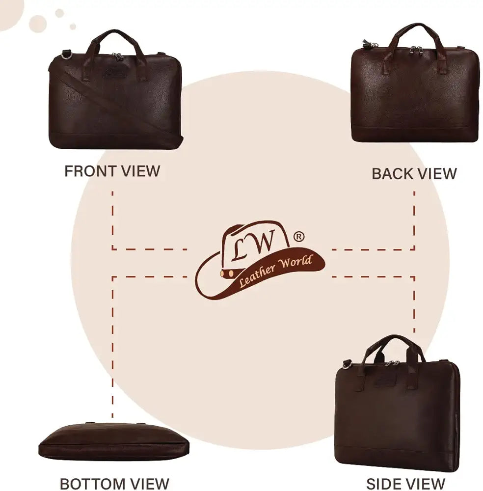 Leather World Unisex Adult Men's Laptop Bag 15.6 inch Side Shoulder Briefcase Satchel Messenger Business Bags for Men & Women - Brown 