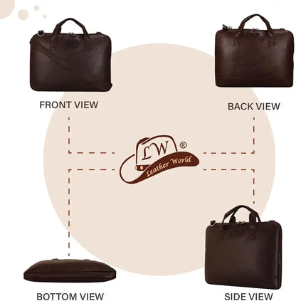 Leather World Unisex Adult Men's Laptop Bag 15.6 inch Side Shoulder Briefcase Satchel Messenger Business Bags for Men & Women - Brown 