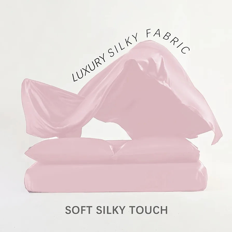 Cloth Fusion Satin Bedsheet for King Size Bed Set of 1 Satin 2 Pillow Covers H603 115 TC Baby Pink