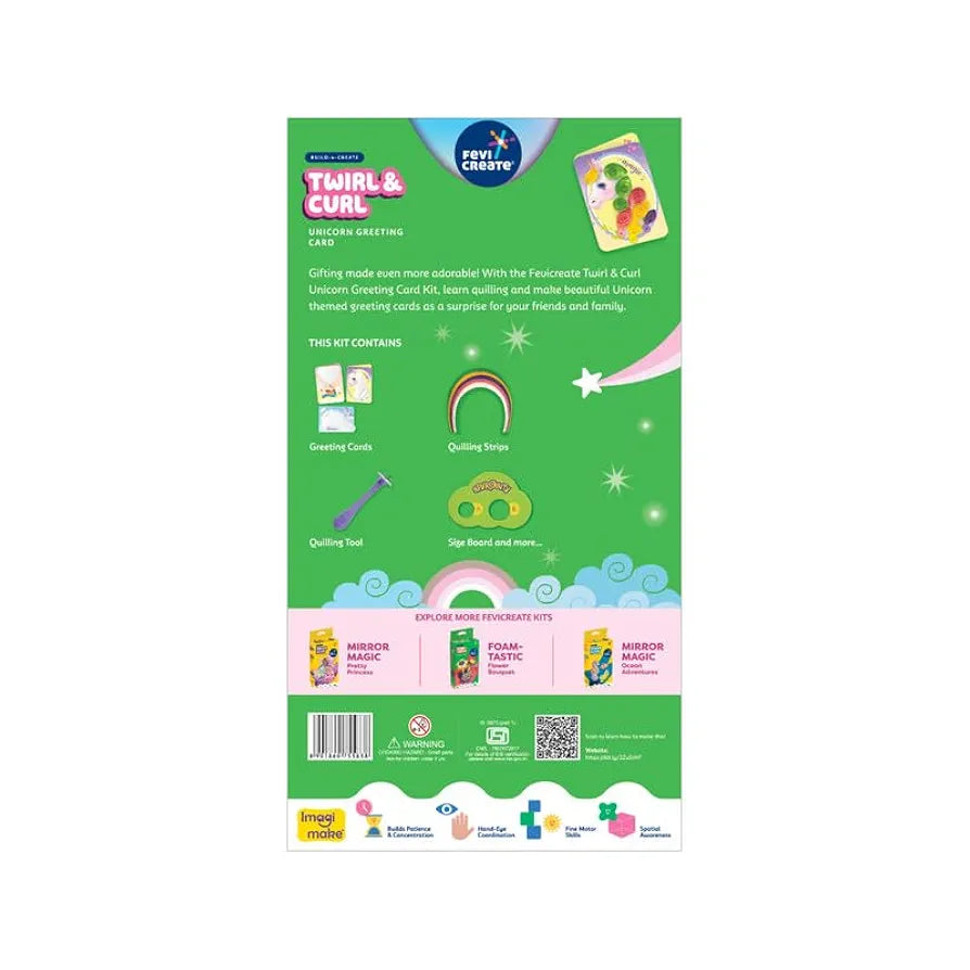 Fevicreate Build-n-Create Twirl & Curl Unicorn Greeting Card Kit | Quilling Art | Colourful Unicorn Greeting Cards | Travel Friendly | Screen-Free Play | Gifting | Ages 5 +