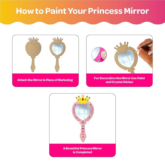 Mini Leaves Creative Me Wooden Mirror Diy Art and Craft Paint Kit for Kids 6+ Years | Decorate Your Own Princess Mirrors | Set of 4