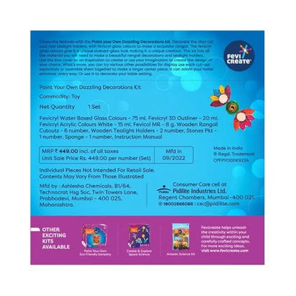 Fevicreate Dazzling Decoration Kit | Paint Your Own Festive Decoration | Contains Diya Cut-Outs, Tea-Light Holders, Decorative Stones & More | by Fevicol | Decorative Items for Festive and Gifting