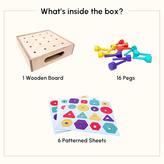 Curious Cub Montessori Shape and Colour Matching Peg Board | Educational Geometric Shape Puzzle | Sensory Learning & Brain Development Toy