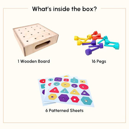 Curious Cub Montessori Shape and Colour Matching Peg Board | Educational Geometric Shape Puzzle | Sensory Learning & Brain Development Toy