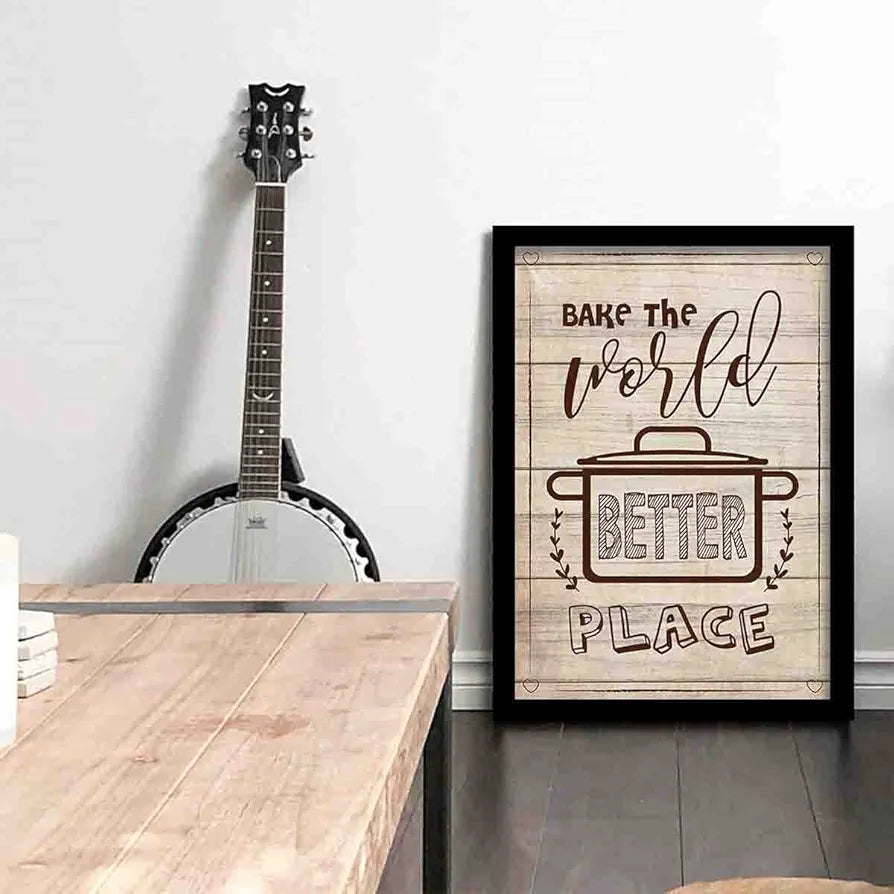 Kotart Bake The World Framed Posters for Restaurant Kitchen Cafe Wall Decor