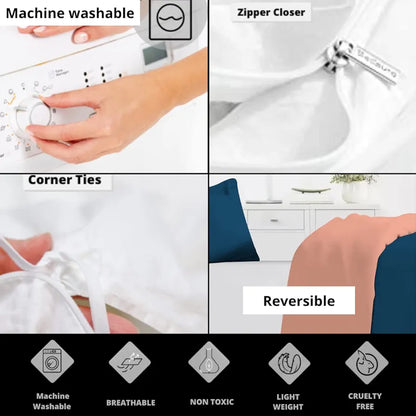 Divine Casa Microfiber Reversible Single Bed AC Duvet Cover with 1 Pillow Cover for Quilt/Comforter/Blanket Colour Grey & White