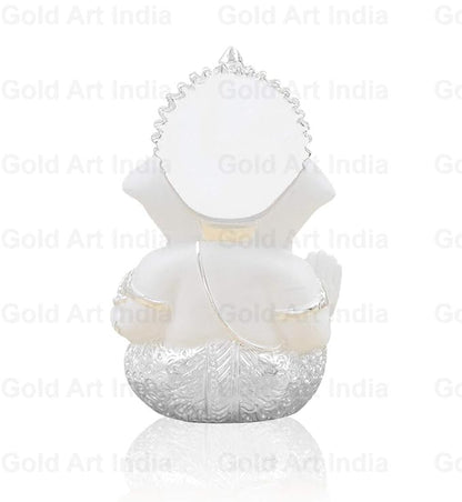 Gold Art India Silver Finish Ganesh Idol For Car Dashboard Ganesha Murti For Home Decor