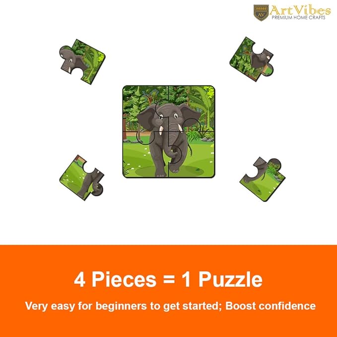 Artvibes Animals Wooden Jigsaw Puzzle Games for Children & Kids Age 2-5 | 4 Pieces Puzzles | Toddler's Wooden Puzzle | Set of 6