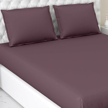 Haus kinder Cotton Elastic Fitted Bedsheet King Size 2 Pillow Covers | Colour Plum