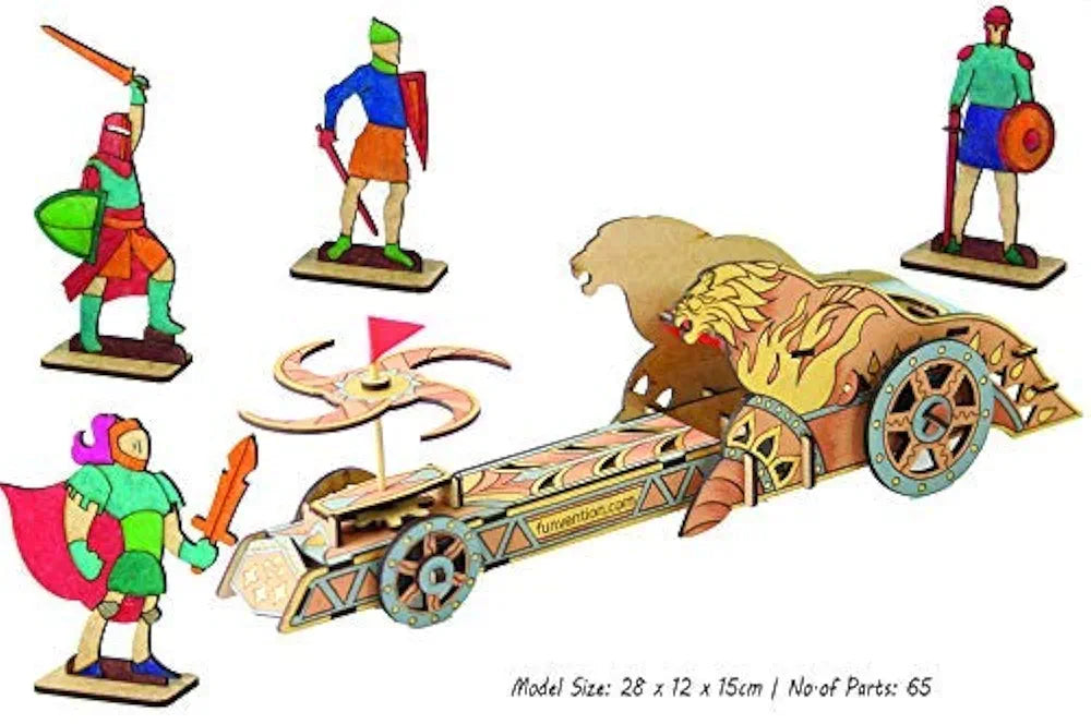 Funvention Da Vinci Chariot DIY Wooden Mechanical Model Science Educational Toy - STEM Learning Kit for Kids 3D Puzzle