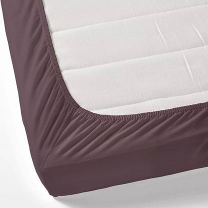 Haus kinder Cotton Elastic Fitted Bedsheet King Size 2 Pillow Covers | Colour Plum
