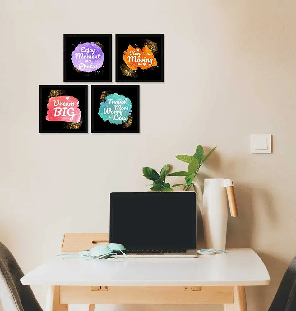ArtX Paper Motivational Quotes AXJ00137-MOT Keep Moving Wall Art Painting With Frame Set of 4