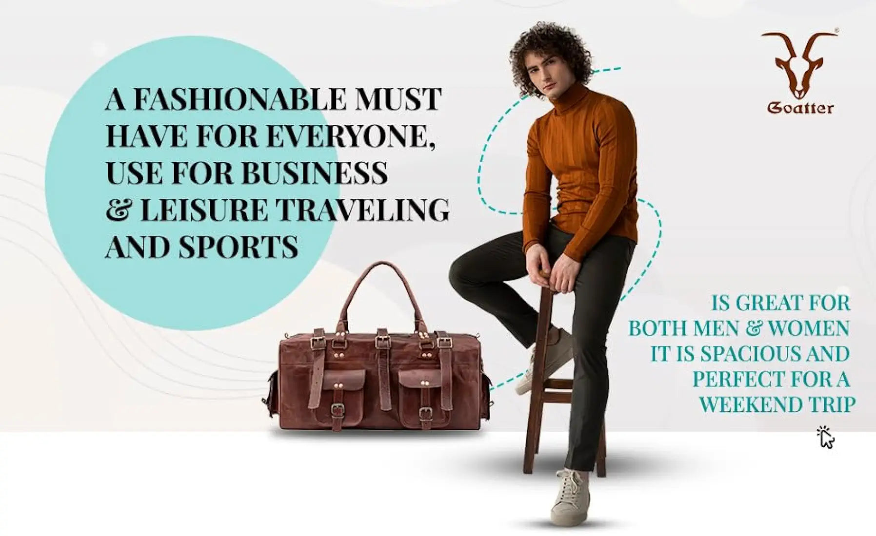 Goatter Genuine Leather Multi Pockets Travel Overnight 22" Duffle Bag for Men Large Size