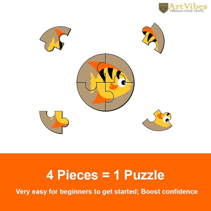 Artvibes Cute Fishes Premium Wooden Puzzles for Kids Age 2-5 | 4 Piece Puzzles | Toddlers Wooden Puzzle | Set of 6