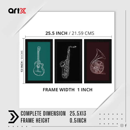 ArtX Paper Music Instruments Wall Art Painting Framed Set of 3