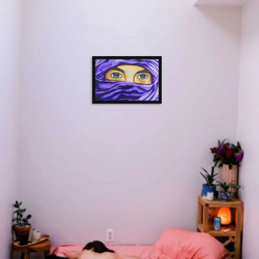 ArtX Paper Pencil Colors Mysterious Eyes Framed Wall Art Painting Set of 1