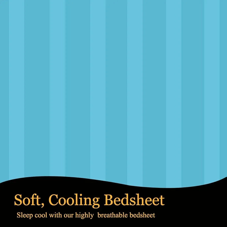 Fresh From Loom Soft Skin Safe Breathable Queen Size Flat Striped Bedsheets Hotel & Home Double Bedsheet Set with 2 Pillow Covers 144 TC Aqua