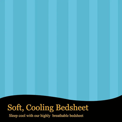 Fresh From Loom Soft Skin Safe Breathable Queen Size Flat Striped Bedsheets Hotel & Home Double Bedsheet Set with 2 Pillow Covers 144 TC Aqua