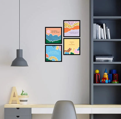 ArtX Paper Sunshine Motivational Quotes  Framed Paintings Set of 4