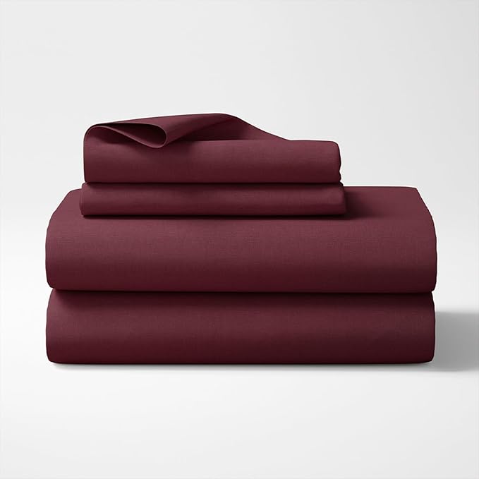 Haus & kinder Cotton Elastic Fitted Bedsheet King Size 2 Pillow Covers colour Wine