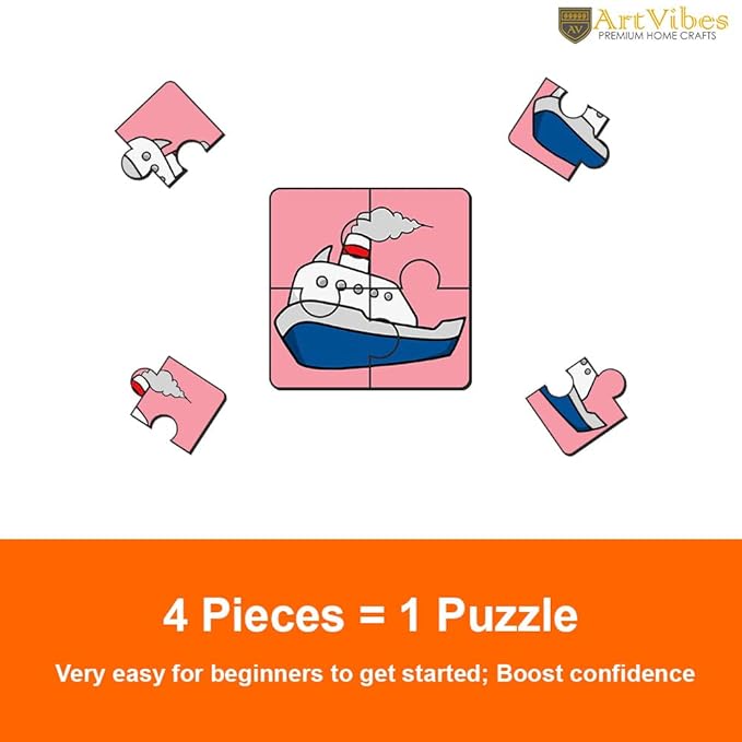 Artvibes Vehicle Wooden Jigsaw Puzzle Games for Children & Kids | 4 Pieces Puzzles | Toddler's Wooden Puzzle | Set of 6