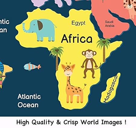 Fiddlys 40 Pcs Paperless Wooden Jigsaw Puzzle for Boys & Girls Learning Educational Toy for 4 Years and Above | World Map