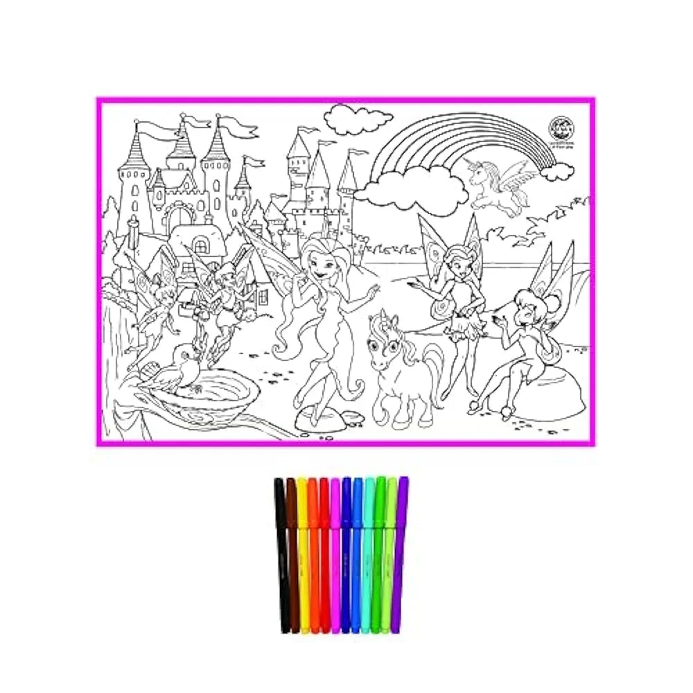 Ratna's My Coloring Mat Fairies Printed of Size 40 x 27 Inches, Washable & Reusable Colouring Kit for Kids 3+ Years 