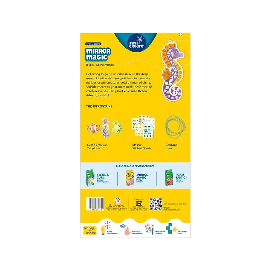 Fevicreate Stick-n-Create Mirror Magic Ocean Adventures Kit | Multi-Coloured Sparkly Stickers | Ocean Creature Templates | Travel Friendly | Boosts Creativity | Screen-Free Play | Gifting | Ages 3 +
