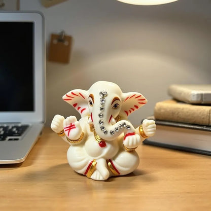 Unovate Ganesha Idol for Car Dashboard Elegant Marble Finish