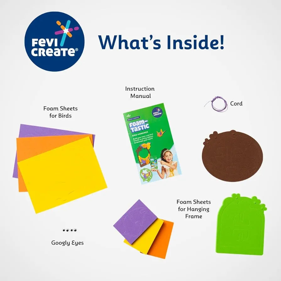 Fevicreate Build-n-Create Foam-Tastic Bird Hangings Kit | Foam Craft | Colourful Unicorn Greeting Cards | Travel Friendly | Screen-Free Play | Gifting | Ages 5 +