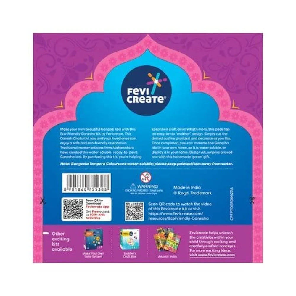 Fevicreate Eco-friendly Ganesha Painting art and craft kit, Paint Ganpati idol made by local artisans Craft materials provided Make pandal from the box Immerse Ganesha at home Gift for girls and boys 8+ year