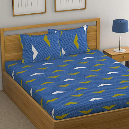 Huesland by Ahmedabad Cotton 144 TC Cotton King Size Bedsheet with 2 Pillow Covers | Blue, White & Green