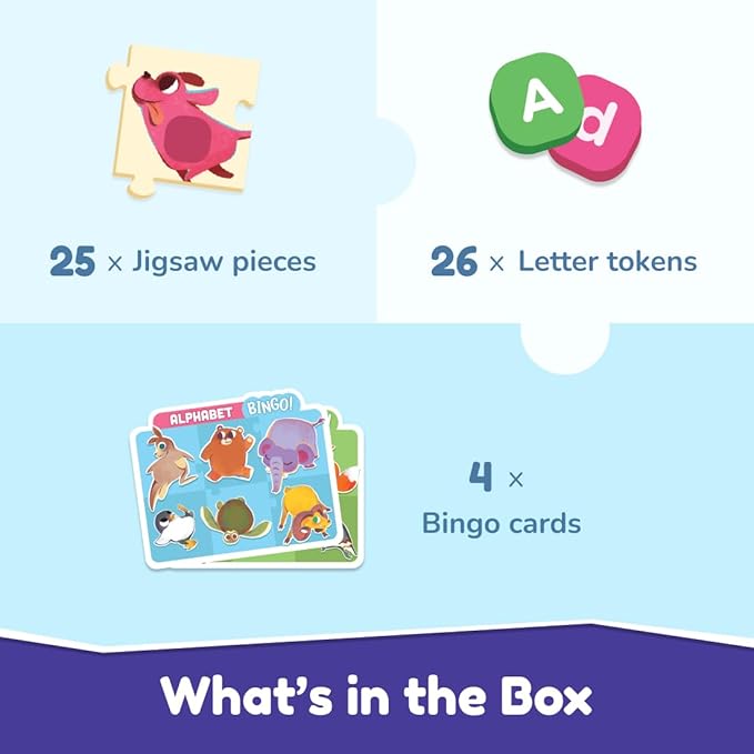 Bloomingo Learning Kit | Abc With Animals - Learn the Alphabets | Fun Bingo Cards and Animal Puzzles